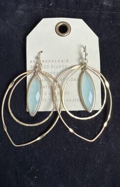 Anthropologie Hoop Earrings Gold Boho Geometric Stud Statement Irregular Loop